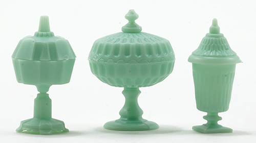 Dollhouse Miniature Candy Dish Set, 3Pc Jadeite